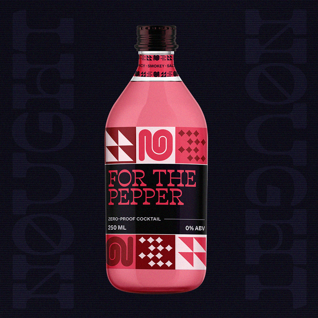 A gif cycles through Nought’s three bottled cocktails; For the Pepper, Partner in Lime, and Petal to Metal.